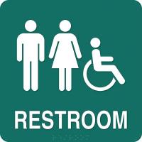 8UEK1 Restroom Sign, 8 x 8In, WHT/MER, PLSTC, ENG