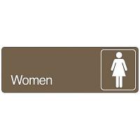 8UK98 Restroom Sign, 3 x 9In, WHT/BR, PLSTC, Women