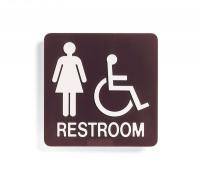 8Y922 Restroom Sign, 8x8 In, White/Dark BR, PLSTC