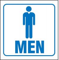 13R165 Restroom Sign, 7 x 7In, BL/WHT, Men, ENG