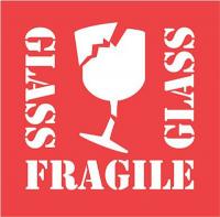 8UZ15 Shipping Label, Fragile Glass, Red/White