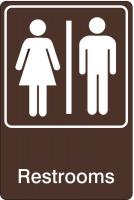 6JLC5 Restroom Sign, 9 x 6In, WHT/BR, ACRYL, ENG