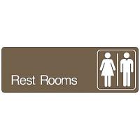 8WYN2 Restroom Sign, 3 x 9In, WHT/BR, PLSTC, ENG