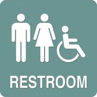 8XRM3 Restroom Sign, 8 x 8In, WHT/Jade, PLSTC, ENG