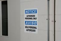 9NTU3 Notice Sign, 14 x 10In, BL and BK/WHT, Text