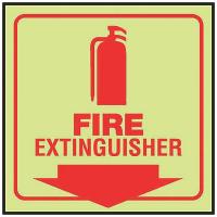 9CW64 Fire Extinguisher Sign, 8 x 10In, R/Glow