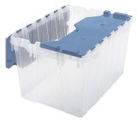 8YVJ5 Container, Attached Lid, Clear/Blue, 12 gal