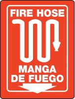13R260 Fire Hose Sign, 11 x 8In, WHT/R, Bilingual