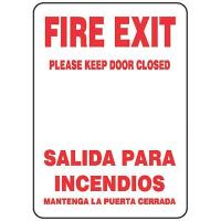 9CMZ0 Fire Door Sign, 14 x 10In, R/WHT, AL, Text