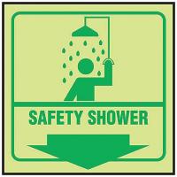 9CW61 Safety Shower Sign, 6 x 8-3/4In, GRN/YEL