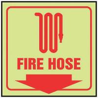 9CWL4 Fire Hose Sign, 8 x 10In, R/Glow, FH, ENG