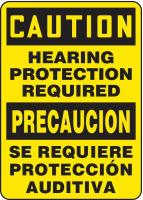 9DM39 Caution Sign, 14 x 10In, BK/YEL, Bilingual