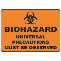 9LV75 Biohazard Sign, 10 x 14In, BK/ORN, SURF