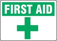 9GCK7 First Aid Sign, 7 x 10In, GRN/WHT, PLSTC