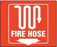 9JEE9 Fire Hose Sign, 6 x 8-1/2In, WHT/R, PS, FH