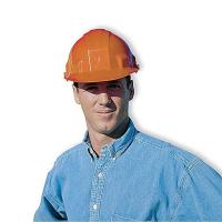 9JWA7 Hard Hat, FrtBrim, Slotted, 6Rtcht, Orange