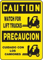 8UUD3 Caution Sign, 14 x 10In, BK/YEL, Bilingual