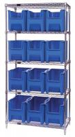 9KGP2 Bin Shelving, Wire, 36X18, 12 Bins, Blue