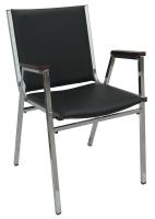 9KHC1 Stack Chair, Arms, Vinyl, Black