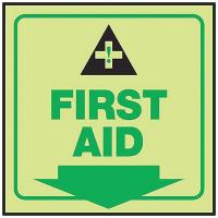 9KHF0 First Aid Sign, 6 x 8-3/4In, First Aid, ENG