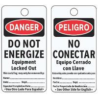 9KYE3 Danger Bilingual Tag, 5-3/4 x 3 In, PK25