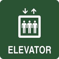 9L792 Braille Sign, 8 x 8In, WHT/Forest GRN, ELEV