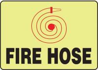 9L907 Fire Hose Sign, 7 x 10In, R and BK/YEL, FH