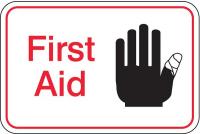 6JLD7 First Aid Sign, 6 x 9In, R and BK/WHT, ENG