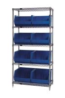 9LD37 Bin Shelving, Wire, 36X18, 8 Bins, Blue