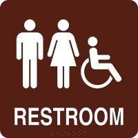 9M058 Restroom Sign, 8 x 8In, WHT/Burgundy, PLSTC