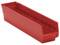 9ME44 Shelf Bin, 17-1/8L x 4-1/8W, Red