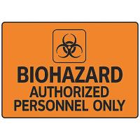 9NL98 Biohazard Sign, 7 x 10In, BK/ORN, Text, SURF