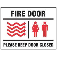 9NXD8 Fire Door Sign, 7 x 10In, R and BK/WHT, ENG