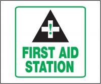 13C688 First Aid Sign, 7 x 7In, GRN and BK/WHT