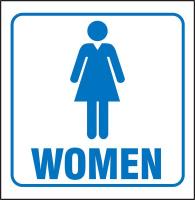 13R179 Restroom Sign, 7 x 7In, BL/WHT, Women, ENG