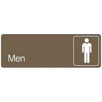 9PMH0 Restroom Sign, 3 x 9In, WHT/BR, PLSTC, Men