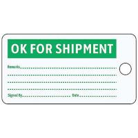 9PMJ5 OK F/ Shpt Tag, 3 x 5-1/2 In, Grn/Wht, PK25