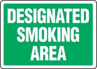 9AHH7 Smoking Area Sign, 10 x 14In, WHT/GRN, ENG