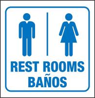 13R273 Restroom Sign, 10 x 10In, BL/WHT, Bilingual