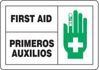 8DLH7 First Aid Sign, 10 x 14In, GRN and BK/WHT