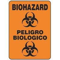 8E907 Biohazard Sign, 14 x 10In, BK/ORN, SYM, SURF