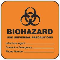 9WN04 Biohazard Label, 6 In. H, 6 In. W, PK 25