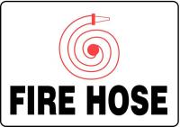 9X942 Fire Hose Sign, 10 x 14In, R and BK/WHT, FH