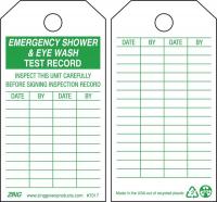 9XVP3 Emer Sh &amp; Eye Wash Test Rcd Tag, PK10